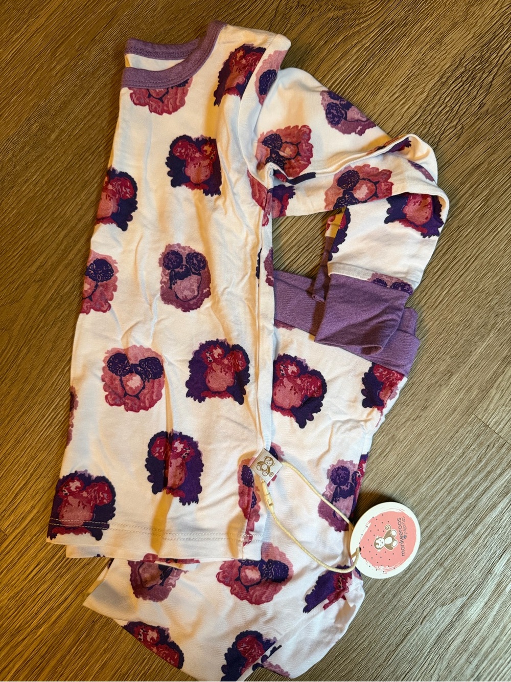 Monkeroos purple puff ball hair bamboo pajamas